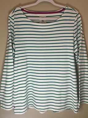Joules Mariners Grade Striped Harbour Top Teal Green White US 14 UK 18 XXL